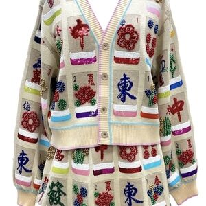 Queen Of Sparkles Beige Multi Tile Mahjong Skirt XXL. SKIRT ONLY